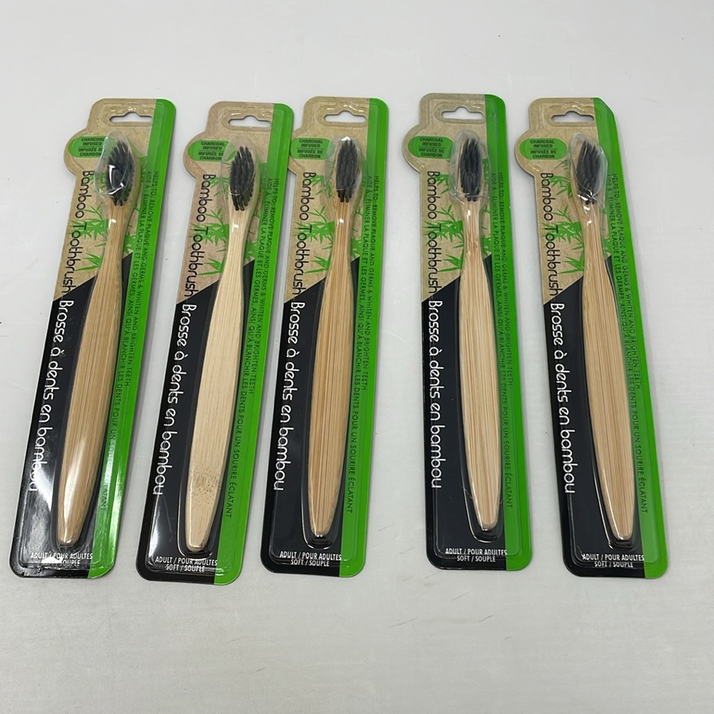 🦷 Charcoal Infused Toothbrush with Bamboo Handle - family bundle lot of 5